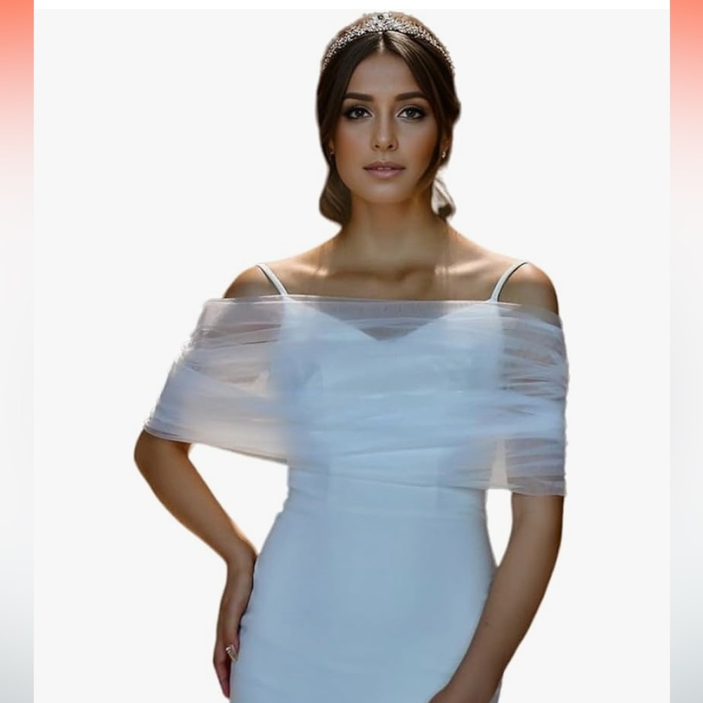 White Tulle Bridal Shawl